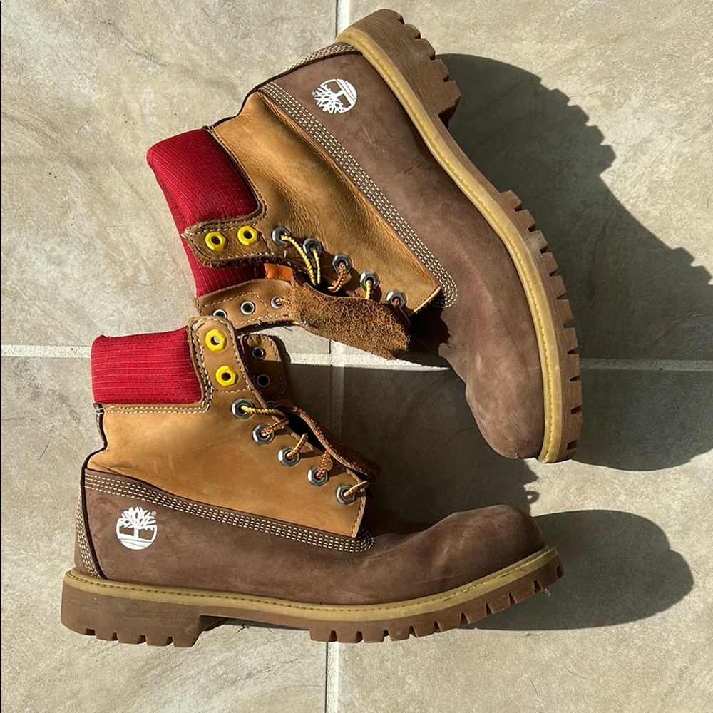 Timberland Brown and Red Boots